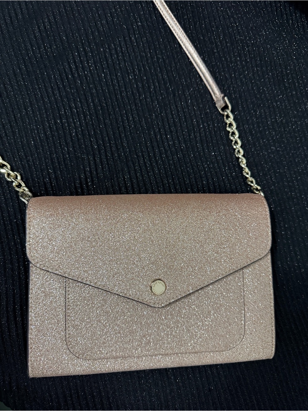 Kate Spade Tinsel Flap Glitter Crossbody Purse in rose gold